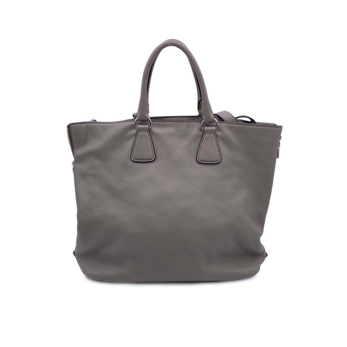 Prada - Grey Taupe Leather Satchel Bag with Strap BN2419 - Mulepose