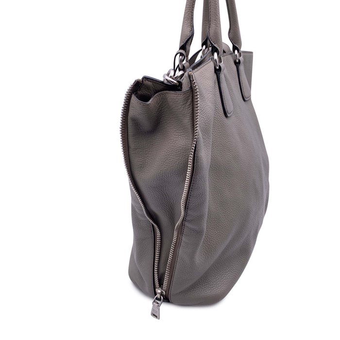 Prada - Grey Taupe Leather Satchel Bag with Strap BN2419 - Mulepose