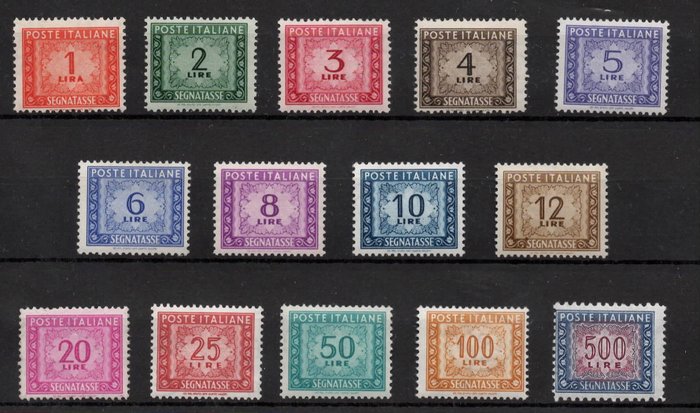 Italienske Republik 1947/1954 - Sassone NN 97/110 - Segnatasse filigrana ruota in serie completa MNH in ottimo stato di conservazione