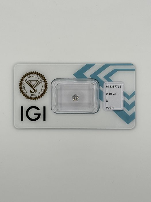 1 pcs Diamant  (Natur)  - 0.30 ct - Rund - D (farveløs) - VVS1 - International Gemological Institute (IGI) - *3EX*