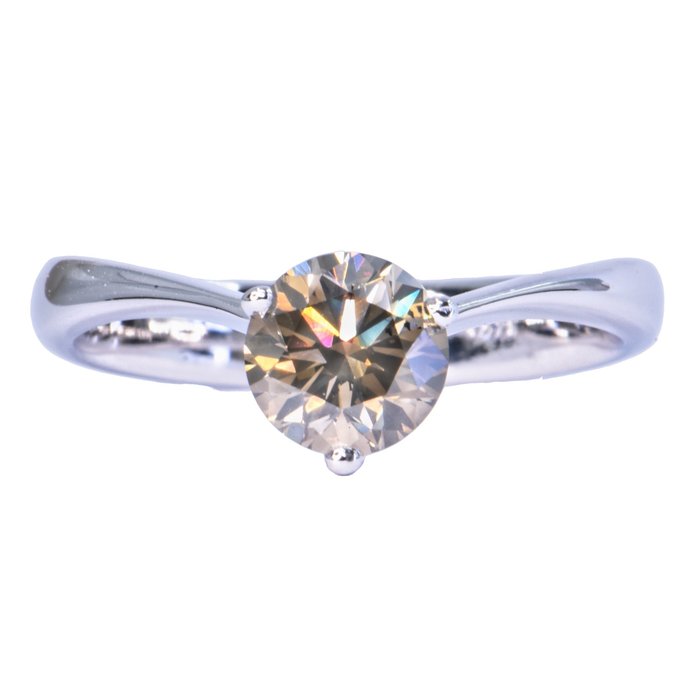 Ring - 14 karat Hvidguld -  1.02ct. tw. Diamant (Naturfarvet)