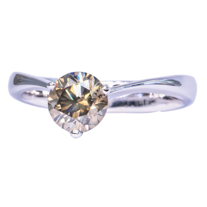 Ring - 14 karat Hvidguld -  1.02ct. tw. Diamant (Naturfarvet)