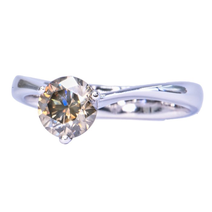 Ring - 14 karat Hvidguld -  1.02ct. tw. Diamant (Naturfarvet)