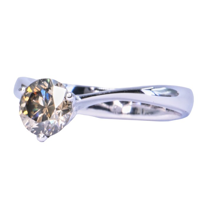 Ring - 14 karat Hvidguld -  1.02ct. tw. Diamant (Naturfarvet)