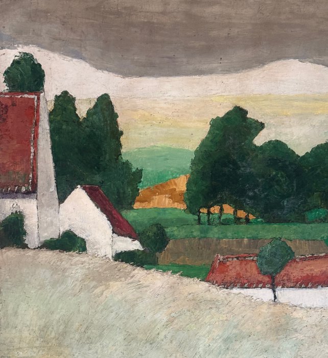 Emmanuel Meuris ( 1894-1969 ) Attrib.to - “ La ferme sur la colline “ sublime peinture Post-impressionniste