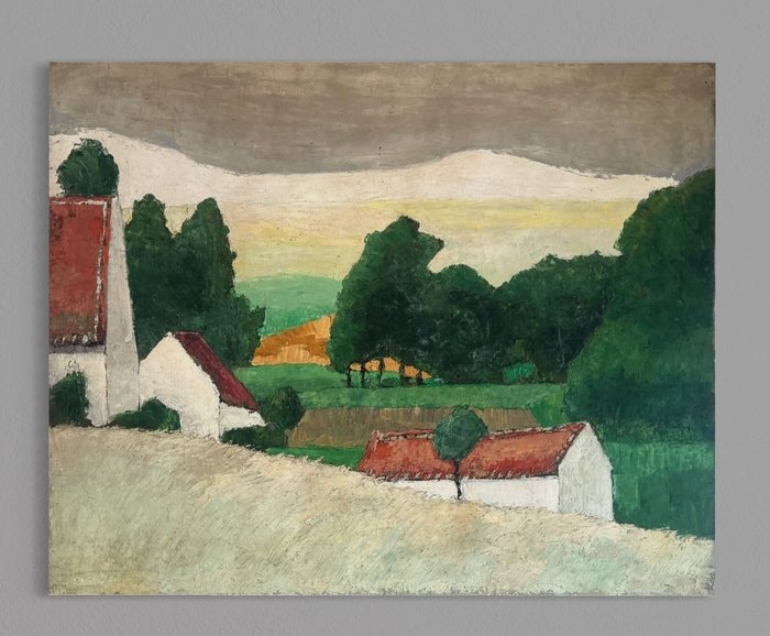 Emmanuel Meuris ( 1894-1969 ) Attrib.to - “ La ferme sur la colline “ sublime peinture Post-impressionniste