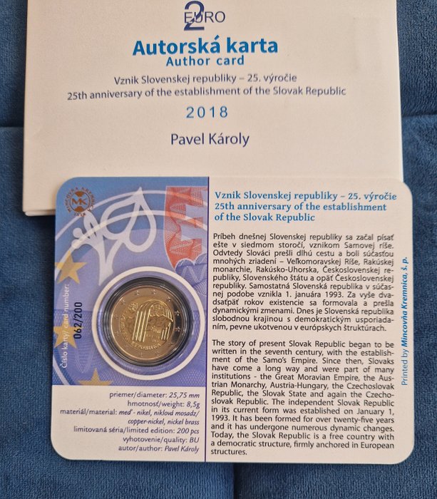 Slovakiet. 2 Euro 2018 "Slovak Republic" (signed by the author)