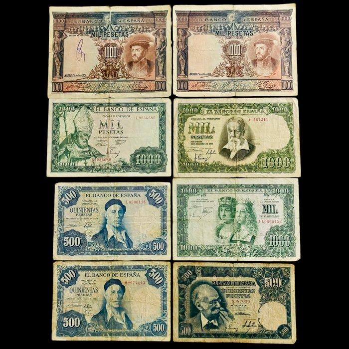 Spanien. - 8 Banknotes - varios años - (S38-016)  (Ingen mindstepris)