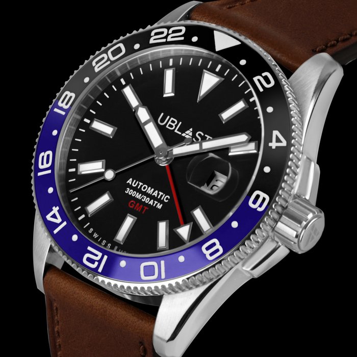 Ublast - Royal GMT Professional 30 ATM - UBRG44BBK/PLM - Automatic Swiss MOVT - Ingen mindstepris - Mænd - Ny