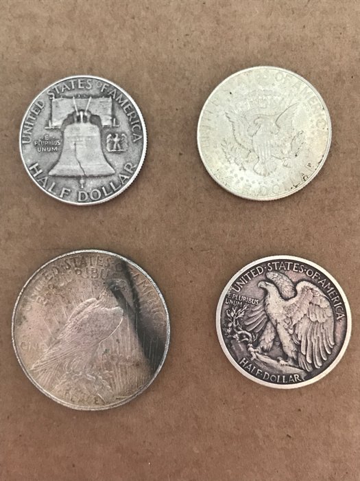 Förenta staterna. A Lot of 4x Large USA .900 Silver Coins 1922-1964  (Ingen mindstepris)