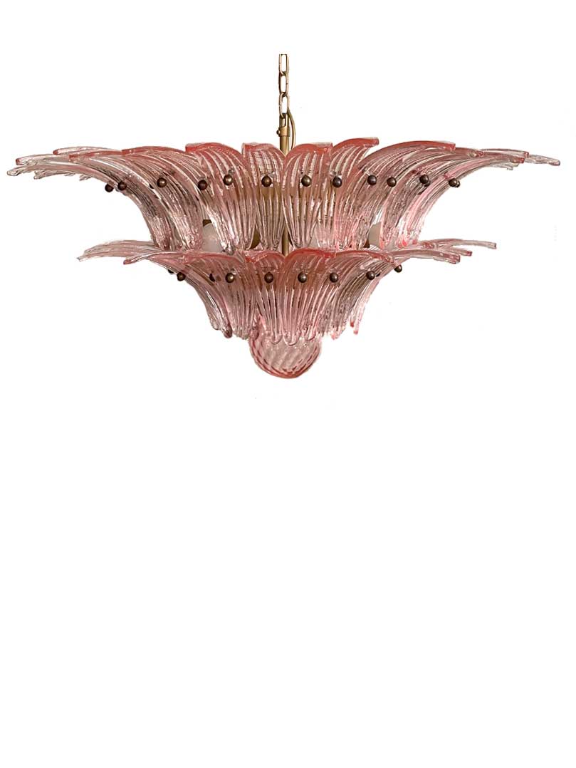 Murano Lysekrone - Palmette - 58 glas - Rosa Mat guld patineret