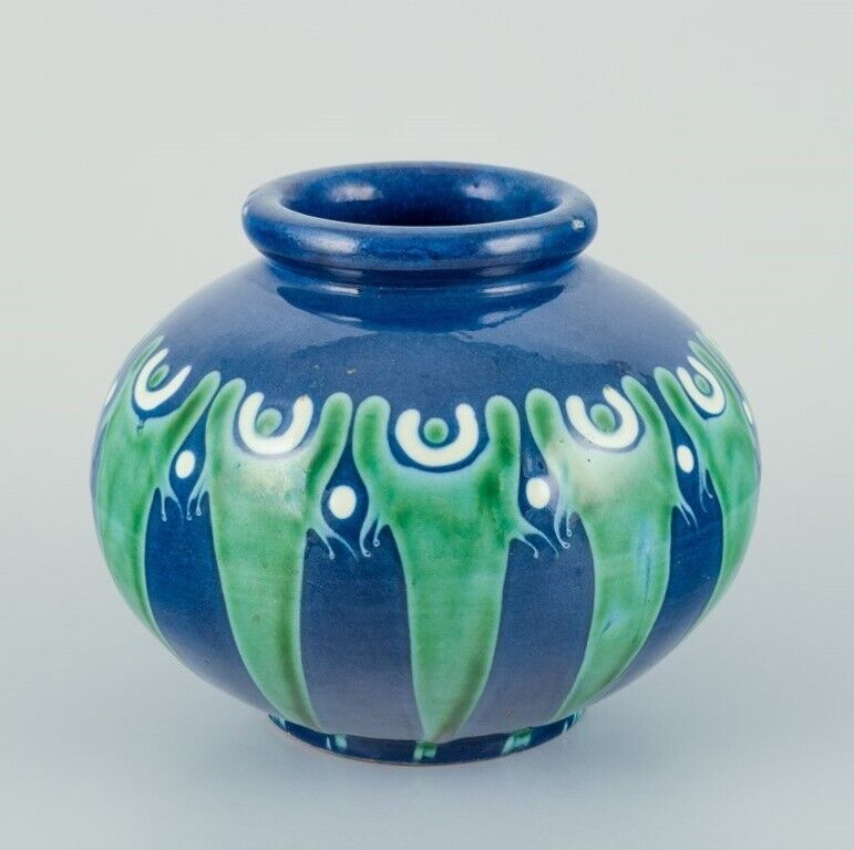 Kähler Denmark Ceramic vase Cow horn technique in blue and green tones