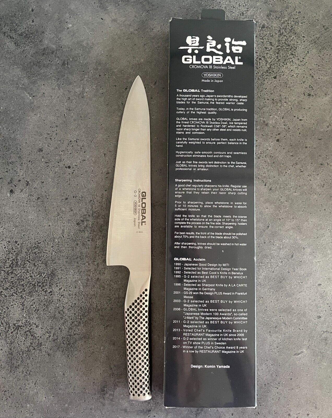 Global G-2 cook´s knife 20 cm YOSHIKIN Made in Japan Cromova 18 Stainnless steel