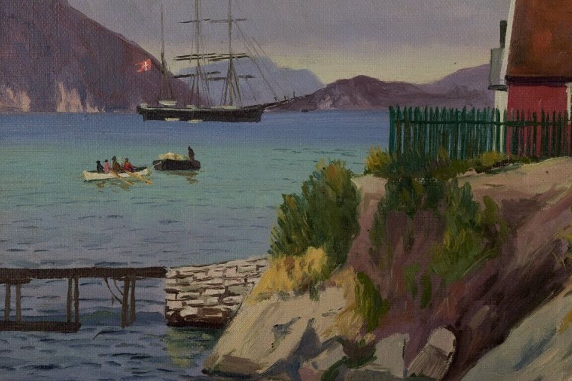 Emanuel Aage Petersen (1894-1948) Oil painting on canvas Greenlandic village