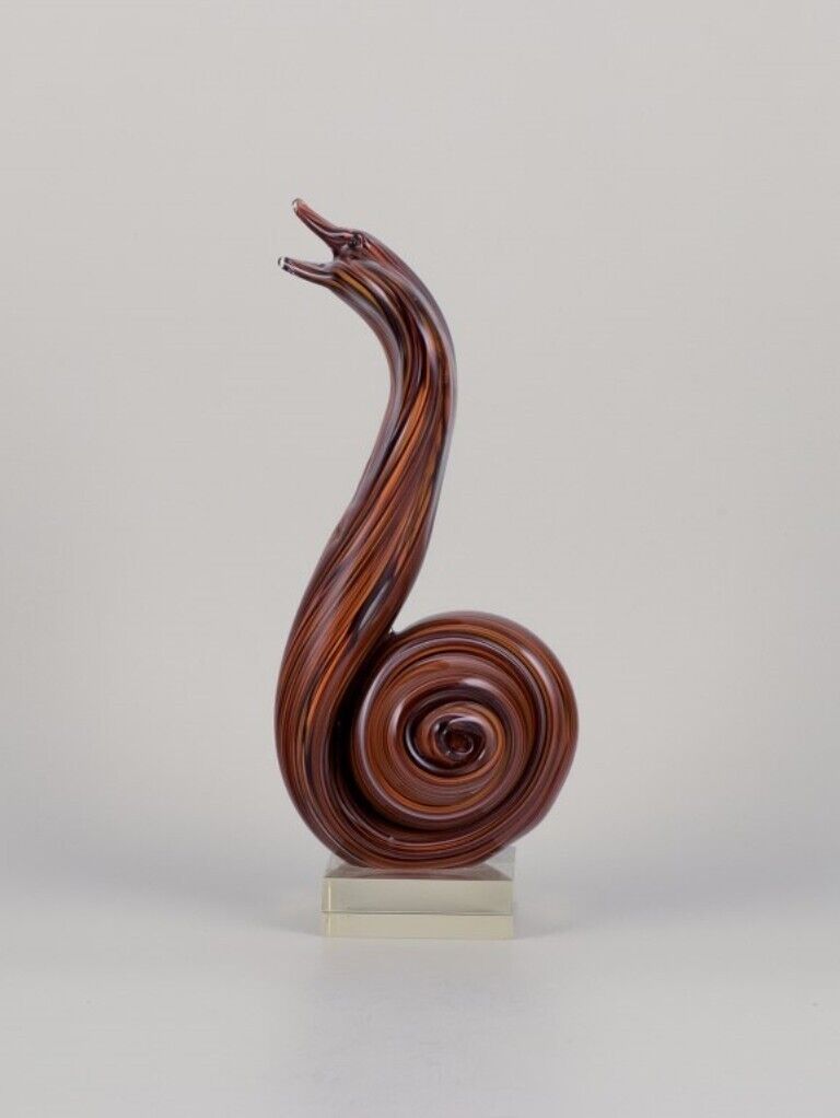 Murano Italy Large sculpture depicting a cobra snake crafted in art glass