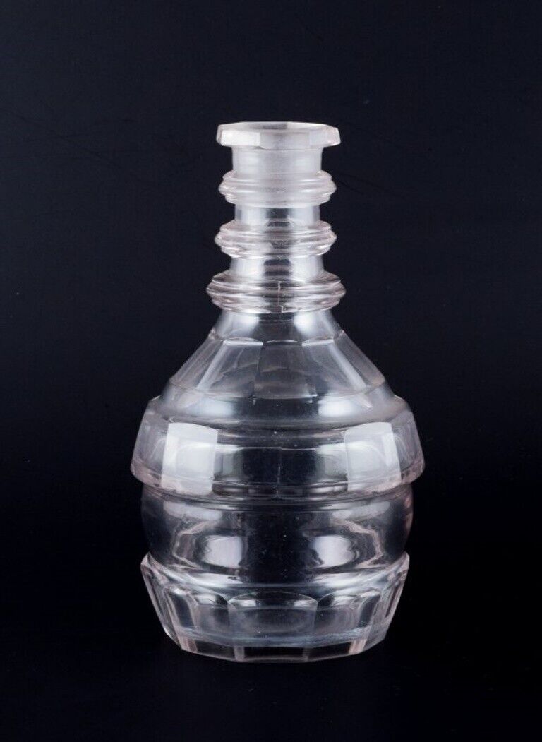 Danish glassworks Hand-blown Art Deco wine decanter in clear faceted cut glass