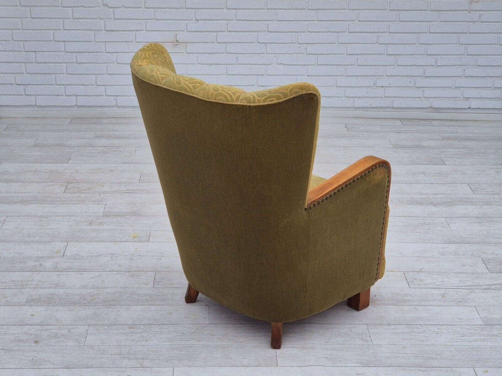 1960s Danish highback armchair original condition cotton/wool