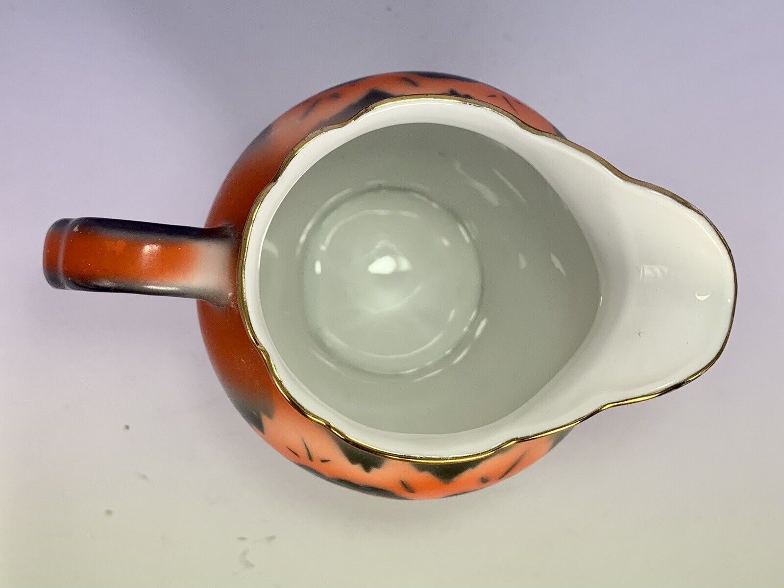 Vtg Victoria China porcelain bowl and cream pitcher orange black Czechoslovakia