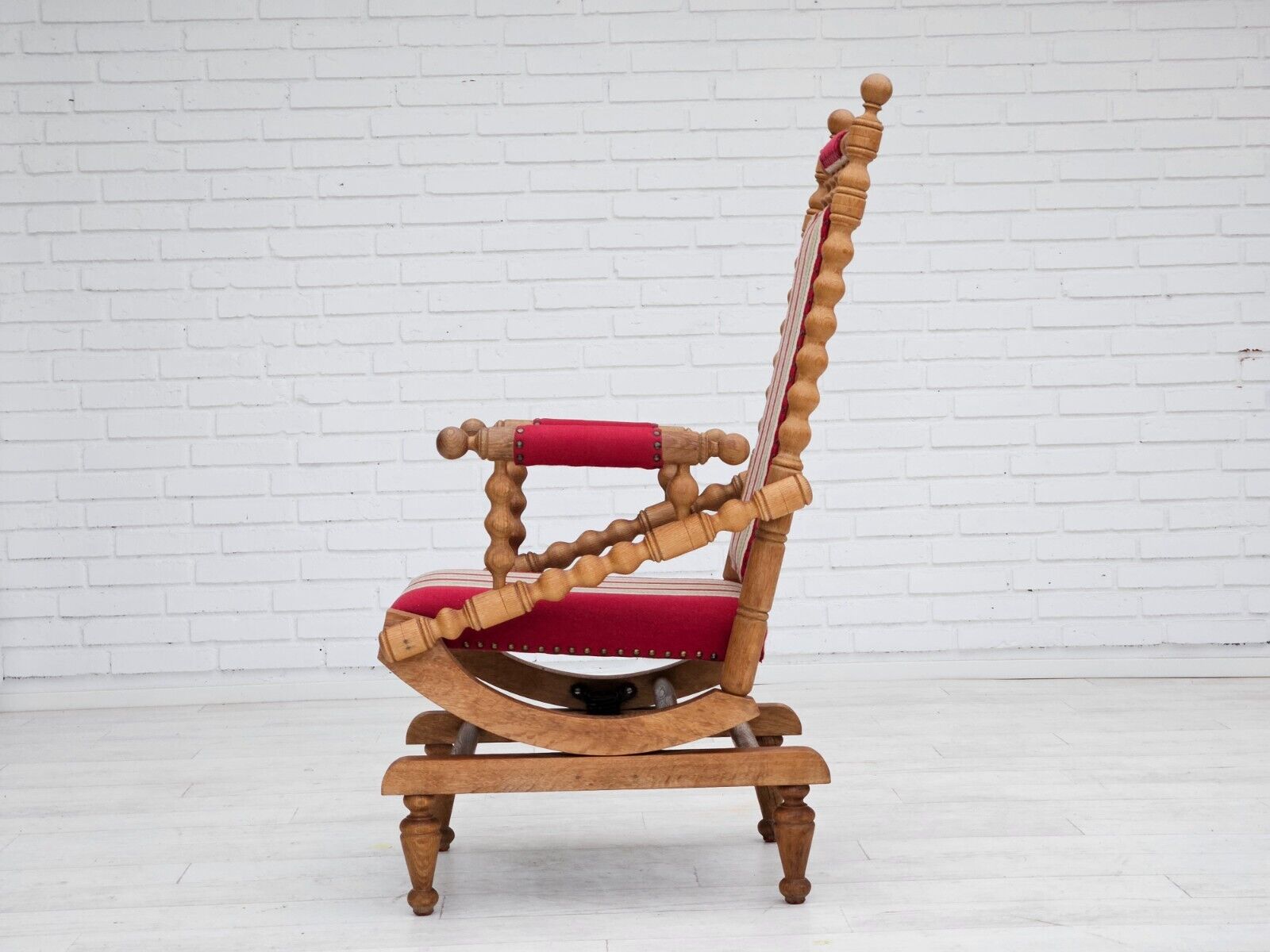 1970s Danish highback rocking chair oak wood furniture wool original