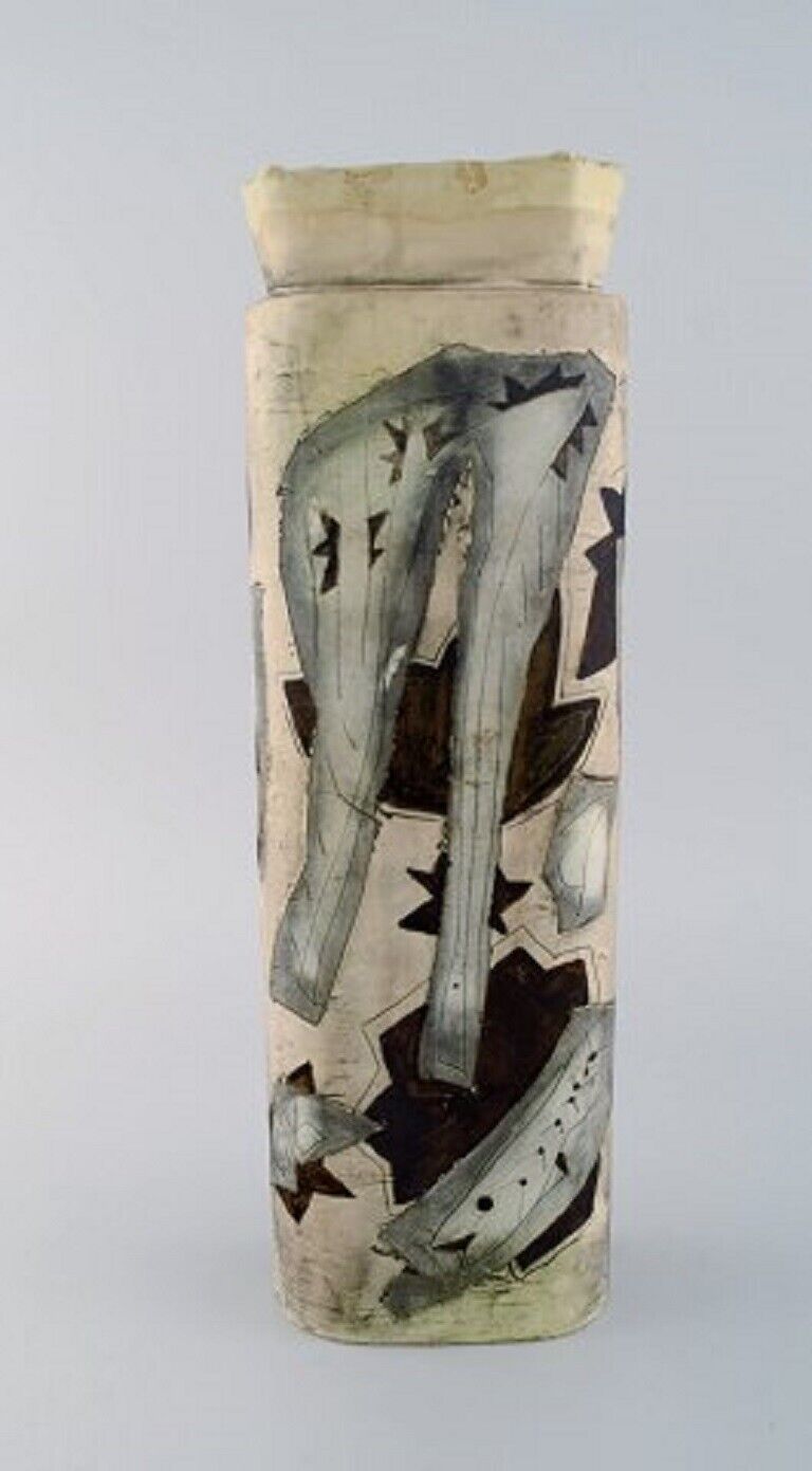 European studio ceramist Unique vase with hand-painted abstract motifs