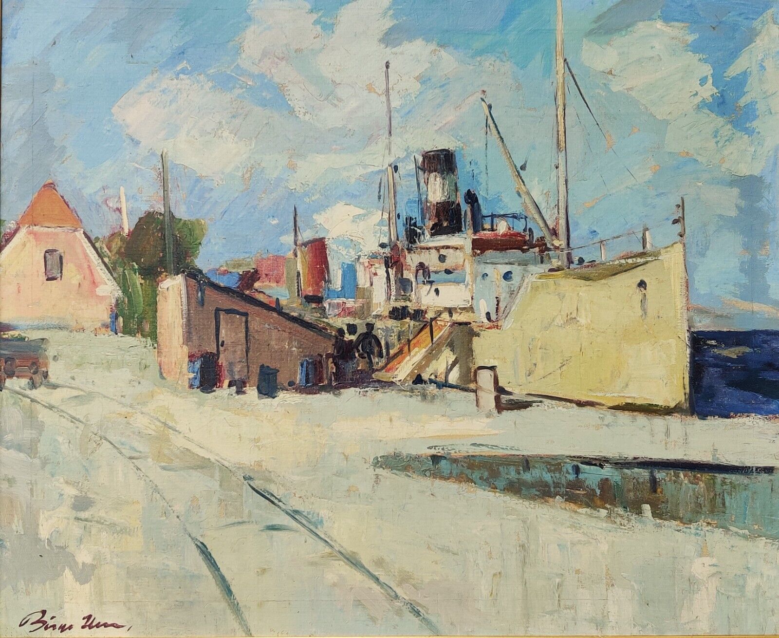 Børge Ibsen (1913-2002): SHIP AT THE QUAI original oil painting