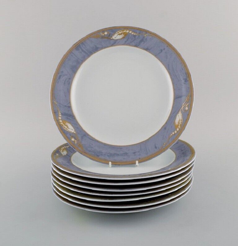 Eight Royal Copenhagen Gray Magnolia porcelain dinner plates Late 20th C