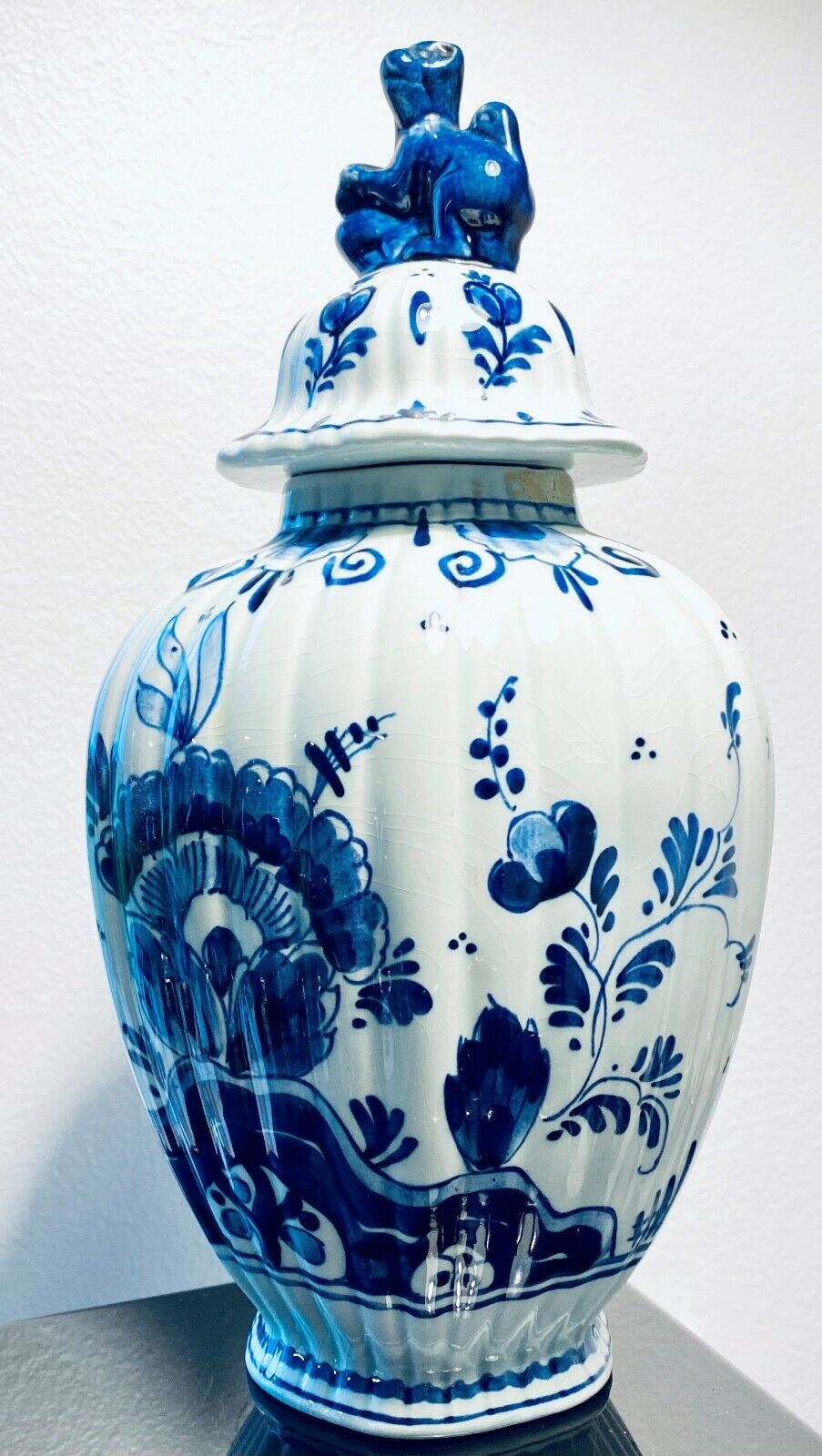 Beautiful Antique Royal Delft Vase Lidded Jar floral pattern 29 cm high