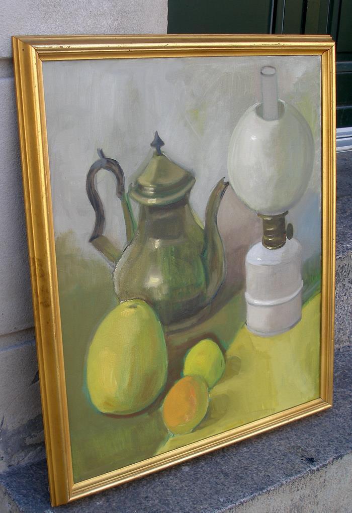 Still-life with apples and Kerosene Lamp Swedish school 1940s