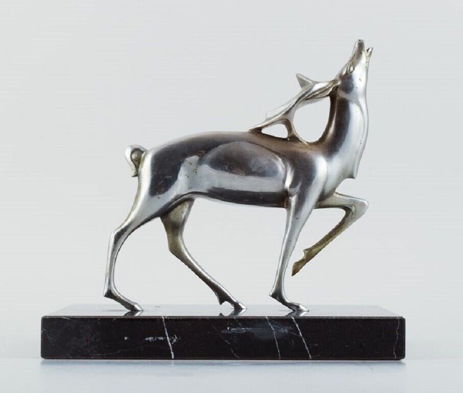 Michel Decoux (1837-1924) Belgian sculptor Art Deco sculpture of roaring stag