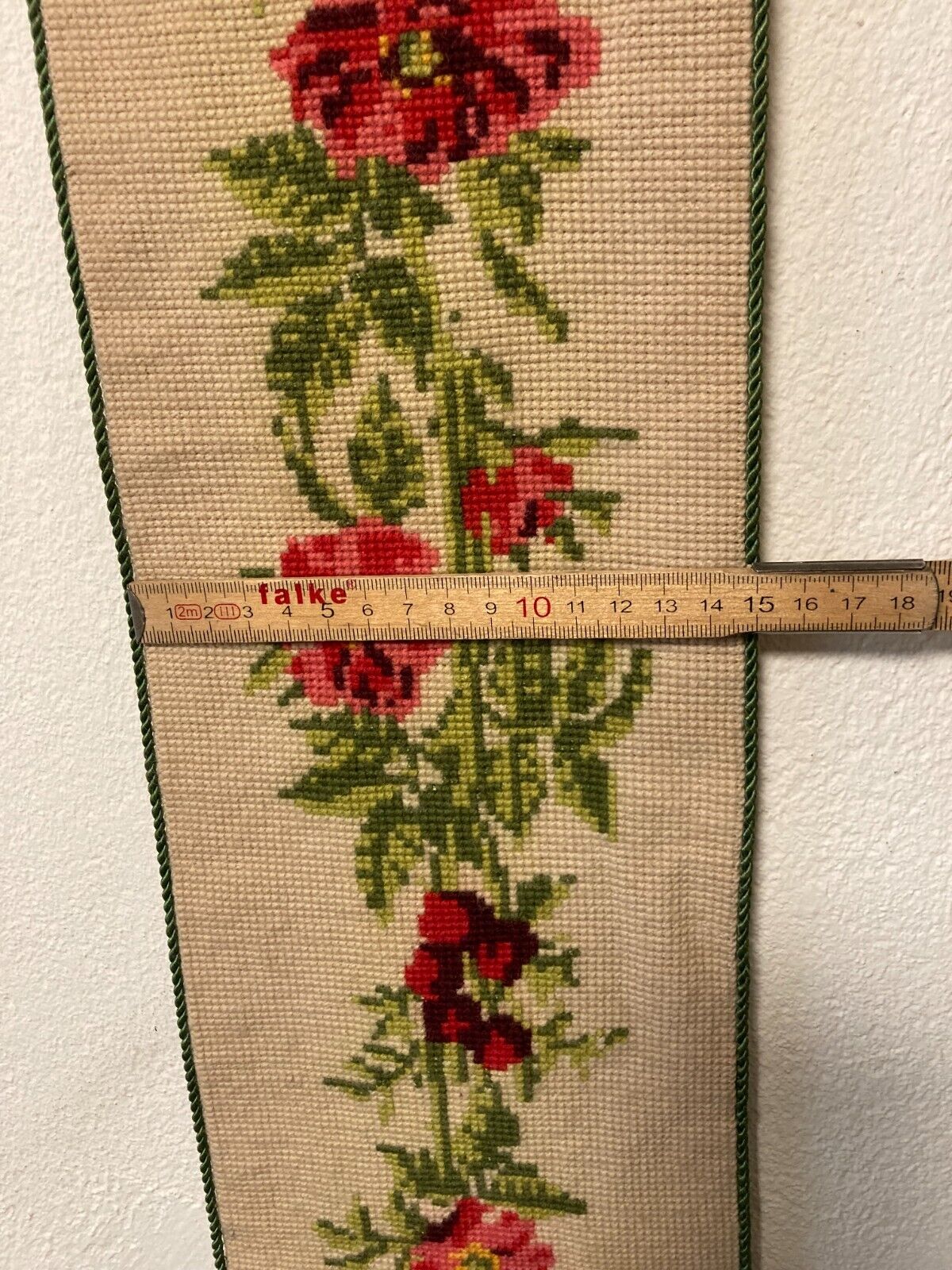 Cross Stitch Danish Hand-Embroidered Bell Pull - Floral Folk Art Design 15x90cm