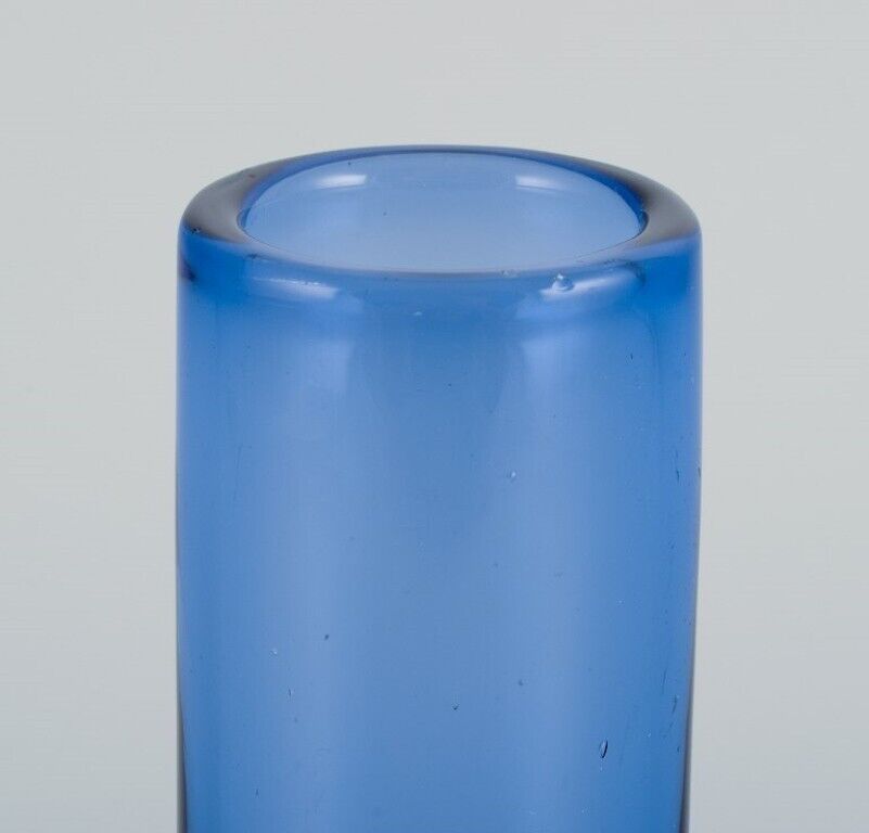 Per Lütken for Holmegaard Denmark Two cylindrical vases in blue art glass