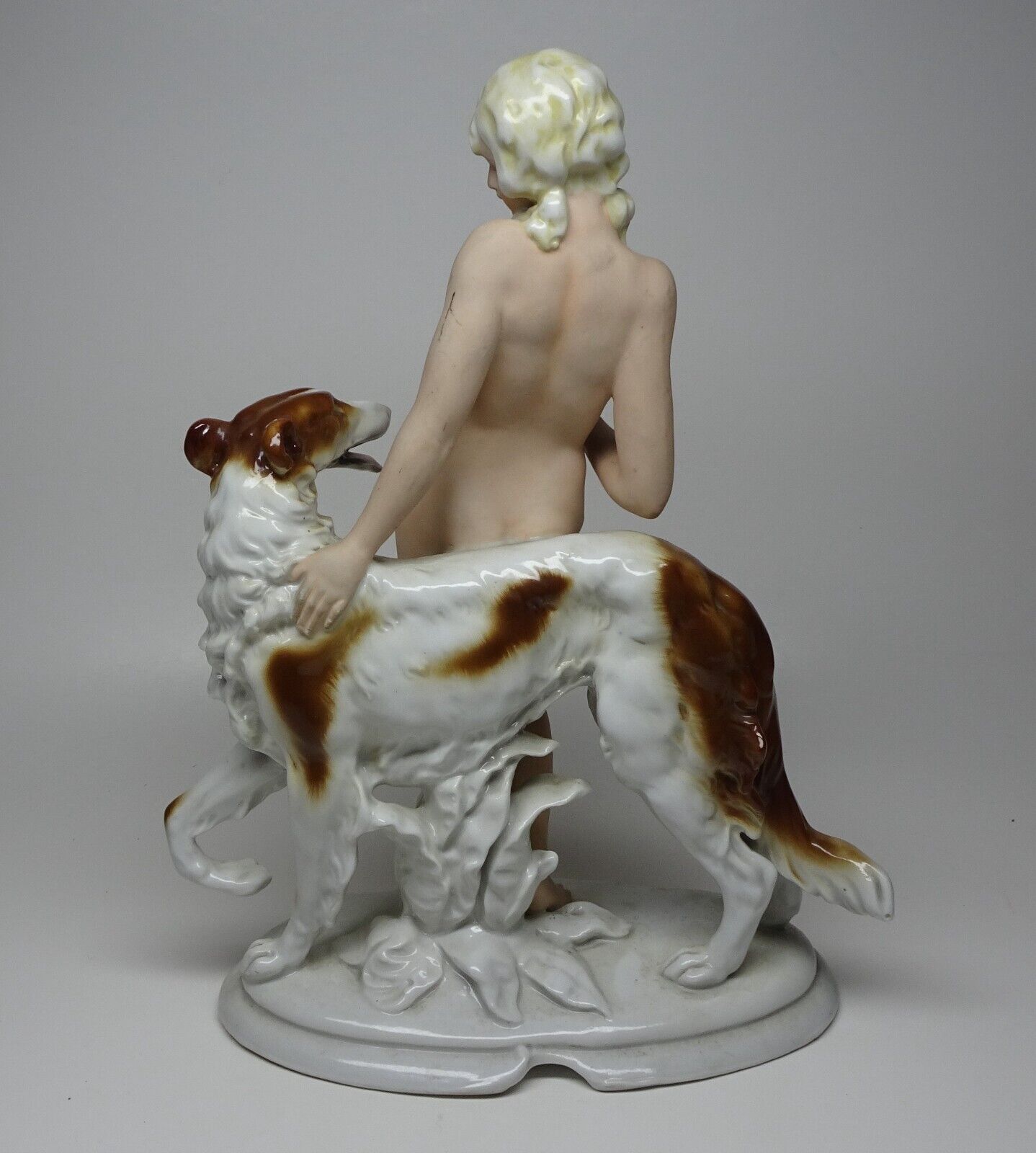 Nude Girl with Ball  Dog Antique Porcelain Figurine By Fasold  Stauch Germany