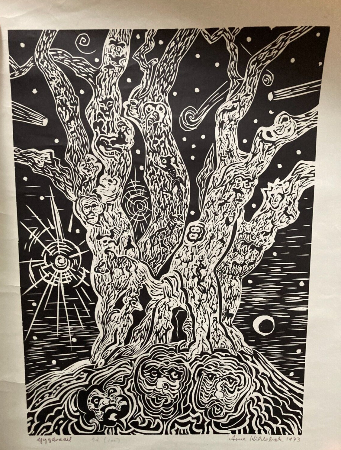 Arne Kildebæk 1973 "Yggdrasil" No 92/100 Black/White Print Lithograph 40x60cm