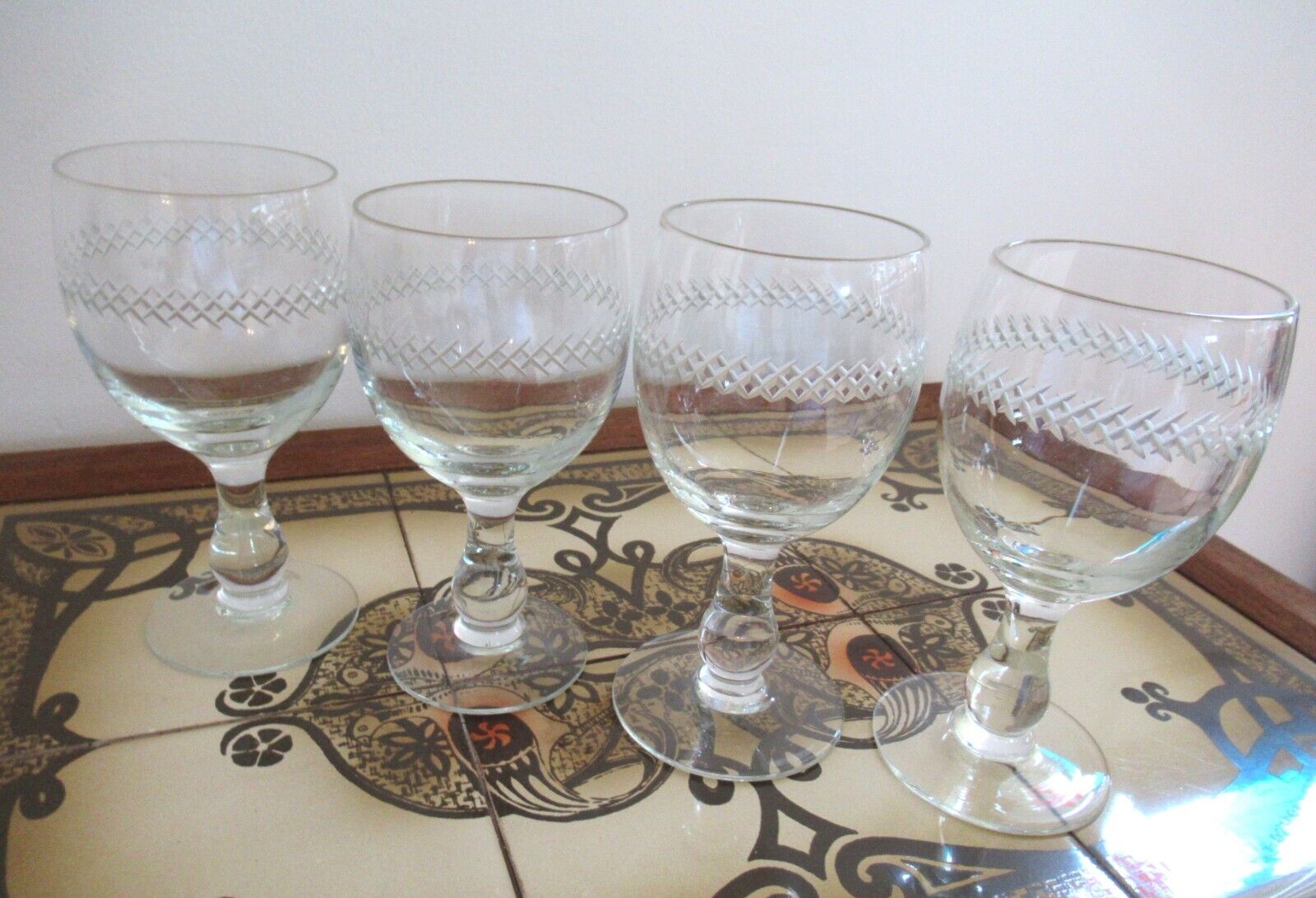 Vintage handmade danish wineglases with criss cross edging