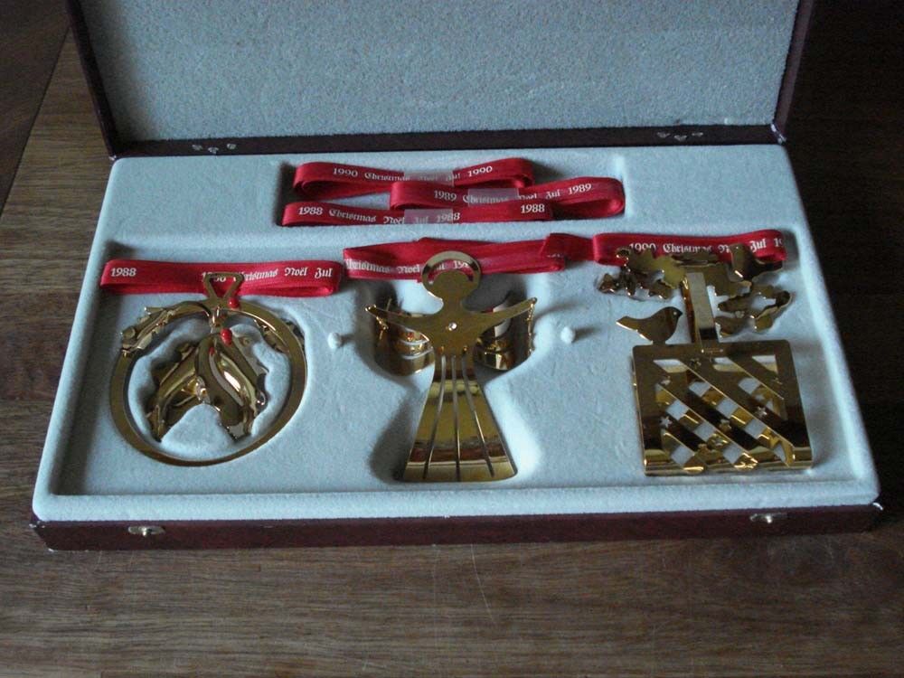 1988 1989  1990 CHRISTMAS MOBILE 24 carat gold plated GEORG JENSEN 3-pack Box