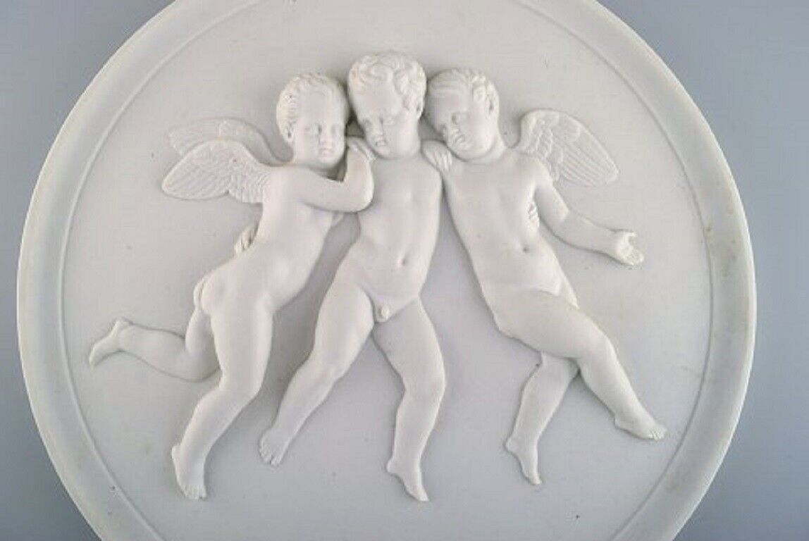 Bing  Grøndahl after Thorvaldsen Antique biscuit wall plaque with angels