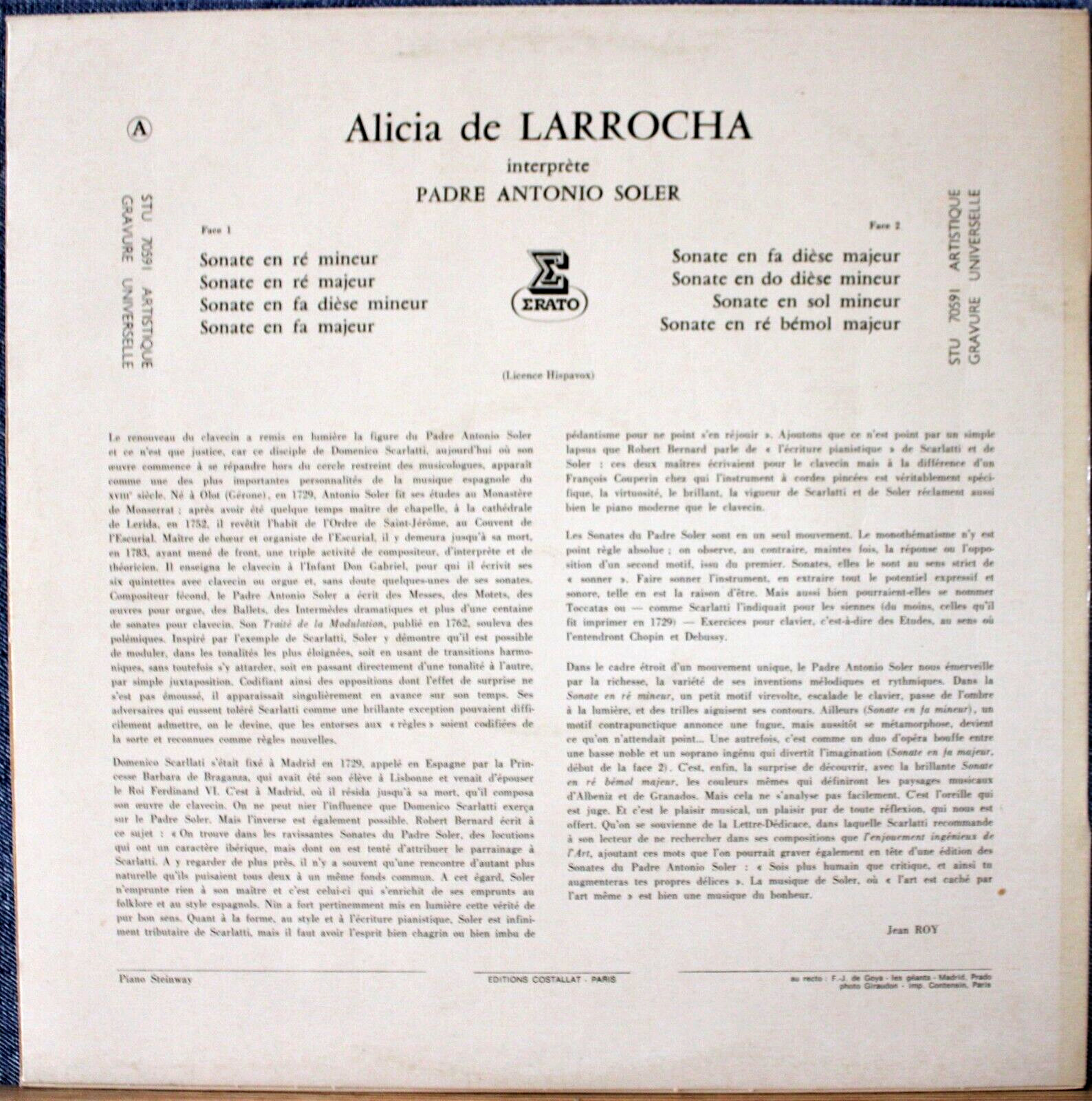 Larrocha Soler (8 sonatas) Erato STU 70591 NM