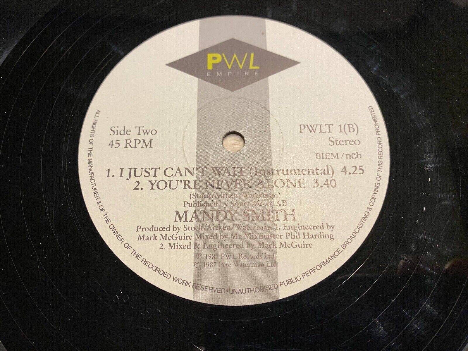 MANDY "I JUST CAN´T WAIT" 1987 PWL RECORDS 12" MAXI 45 RPM SWEDISH PRESS SCARCE