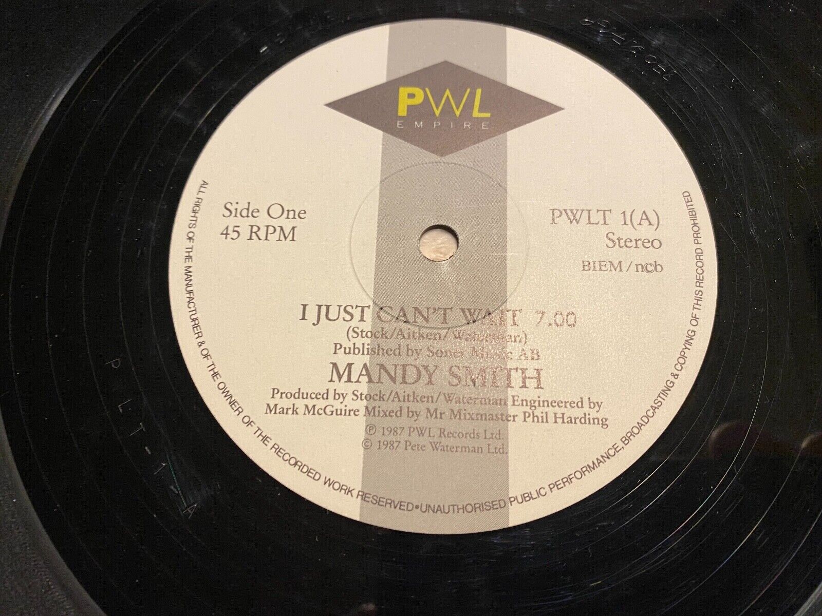 MANDY "I JUST CAN´T WAIT" 1987 PWL RECORDS 12" MAXI 45 RPM SWEDISH PRESS SCARCE