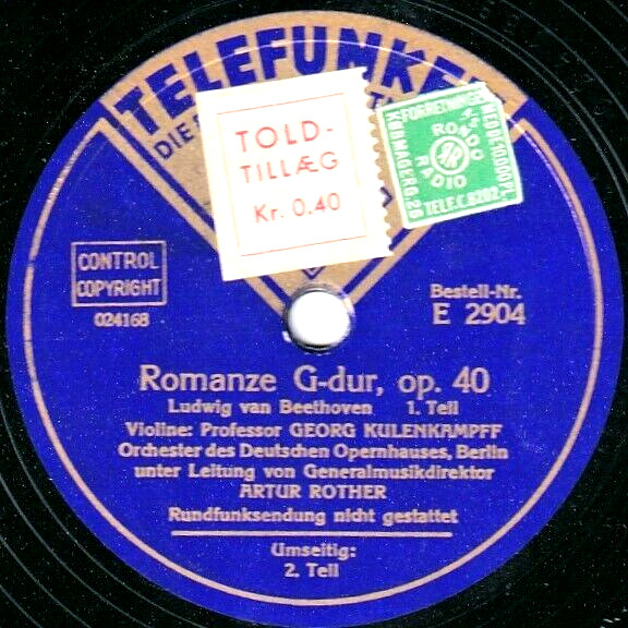 Kulenkampff Beethoven (Romance G-maj) Tel E 2904 NM(-)