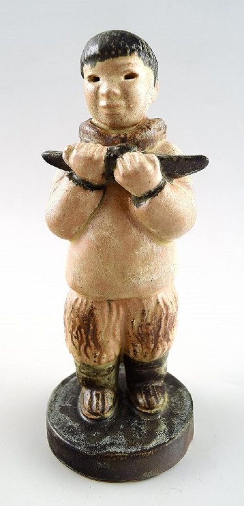 Rare Arne Ingdam Denmark 60s Eskimo boy with kayak ceramics