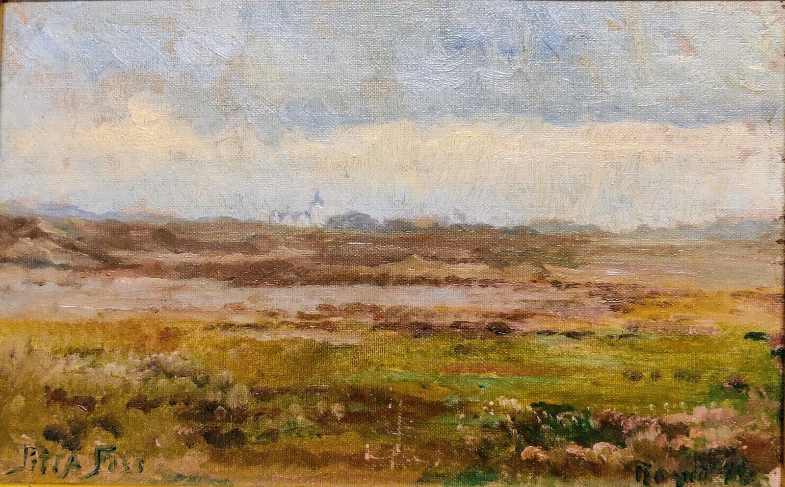 Petra Foss (1862-1938): OPEN LANDSCAPE original oil painting low shipping