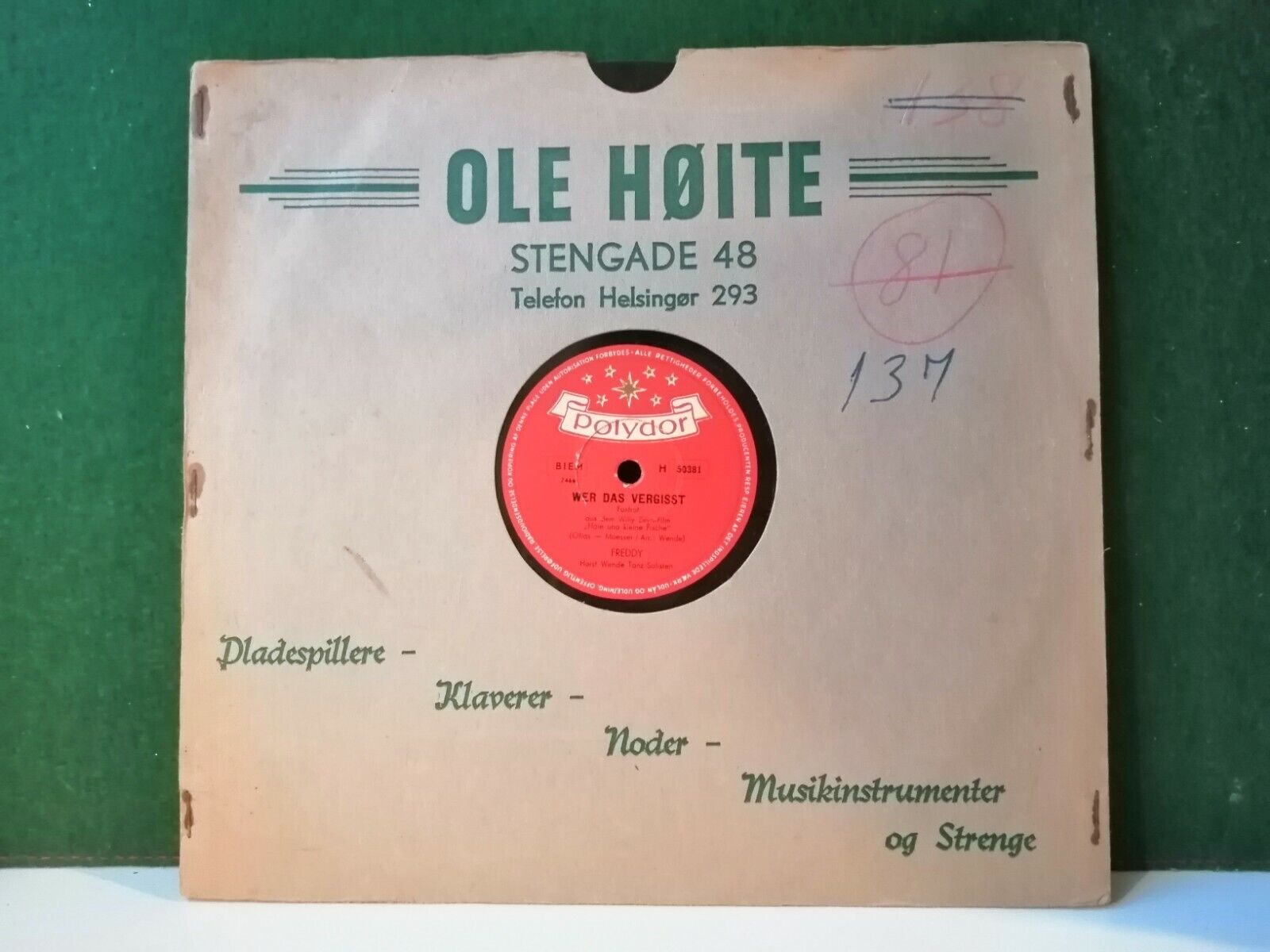 78 RPM  shellacFREDDYWer Das Vergisst/HeimatlosPolydor H 50381