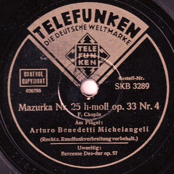 Michelangeli Chopin (Mazurka op 334; Berceuse) Tel SKB 3289 NM-