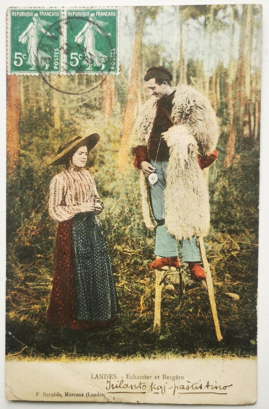 Old postcard:  Wadder and shepherdess Mailed from France to Denmark  pok1268