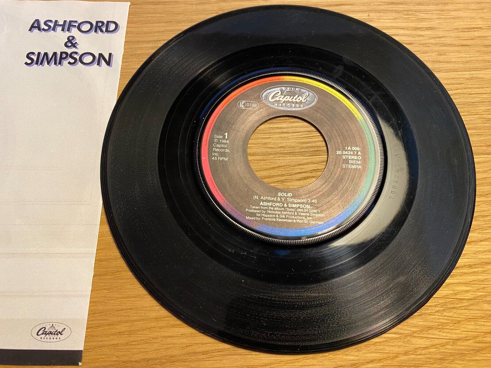 ASHFORD  SIMPSON "SOLID" 1984 CAPITOL RECORDS DUTCH PRESSED VINYL SINGLE 45 RPM