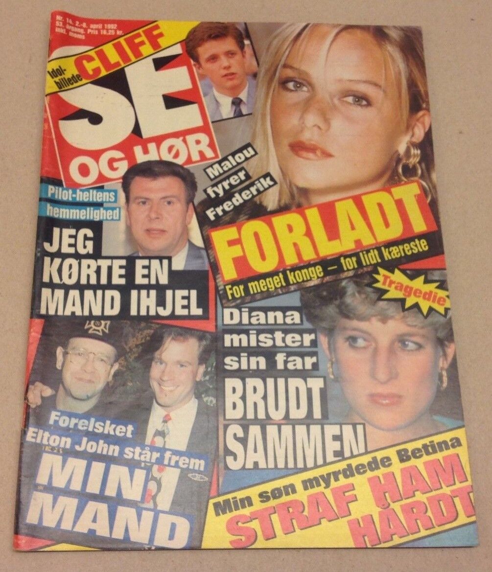 Elton John Hugh Williams Princess Diana Vtg Danish Magazine 1992 "Se og Hoer"