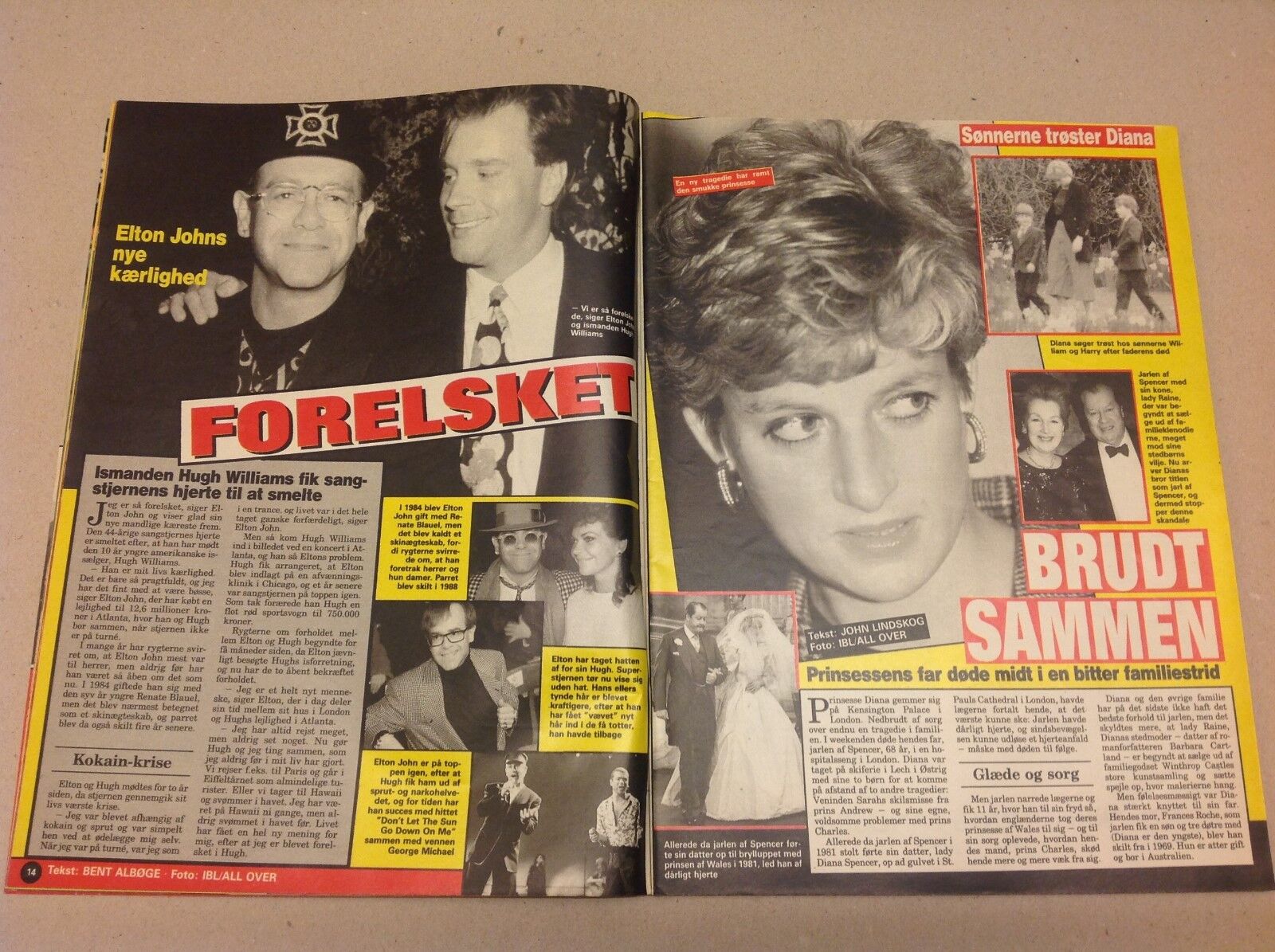 Elton John Hugh Williams Princess Diana Vtg Danish Magazine 1992 "Se og Hoer"