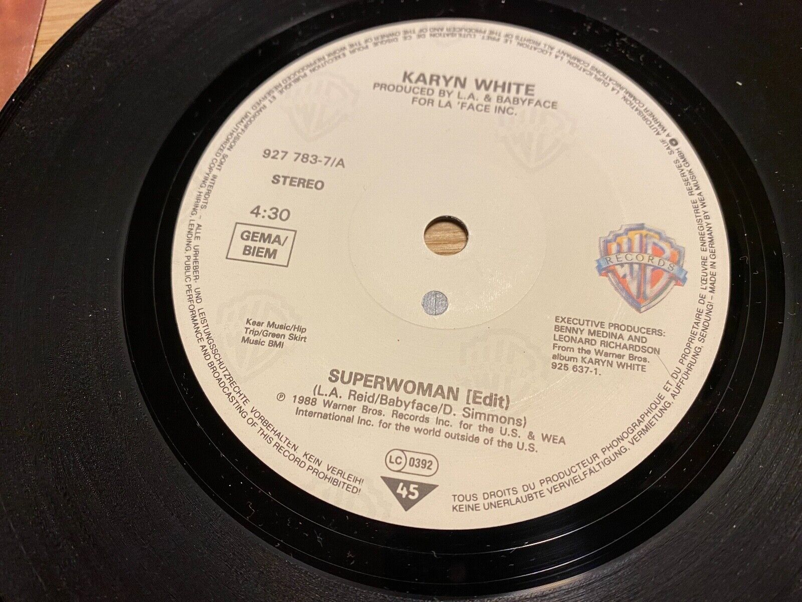 KARYN WHITE "SUPERWOMAN" 1988 WARNER BROS RECORDS INC WEST GERMAN 1 PRESS OOP