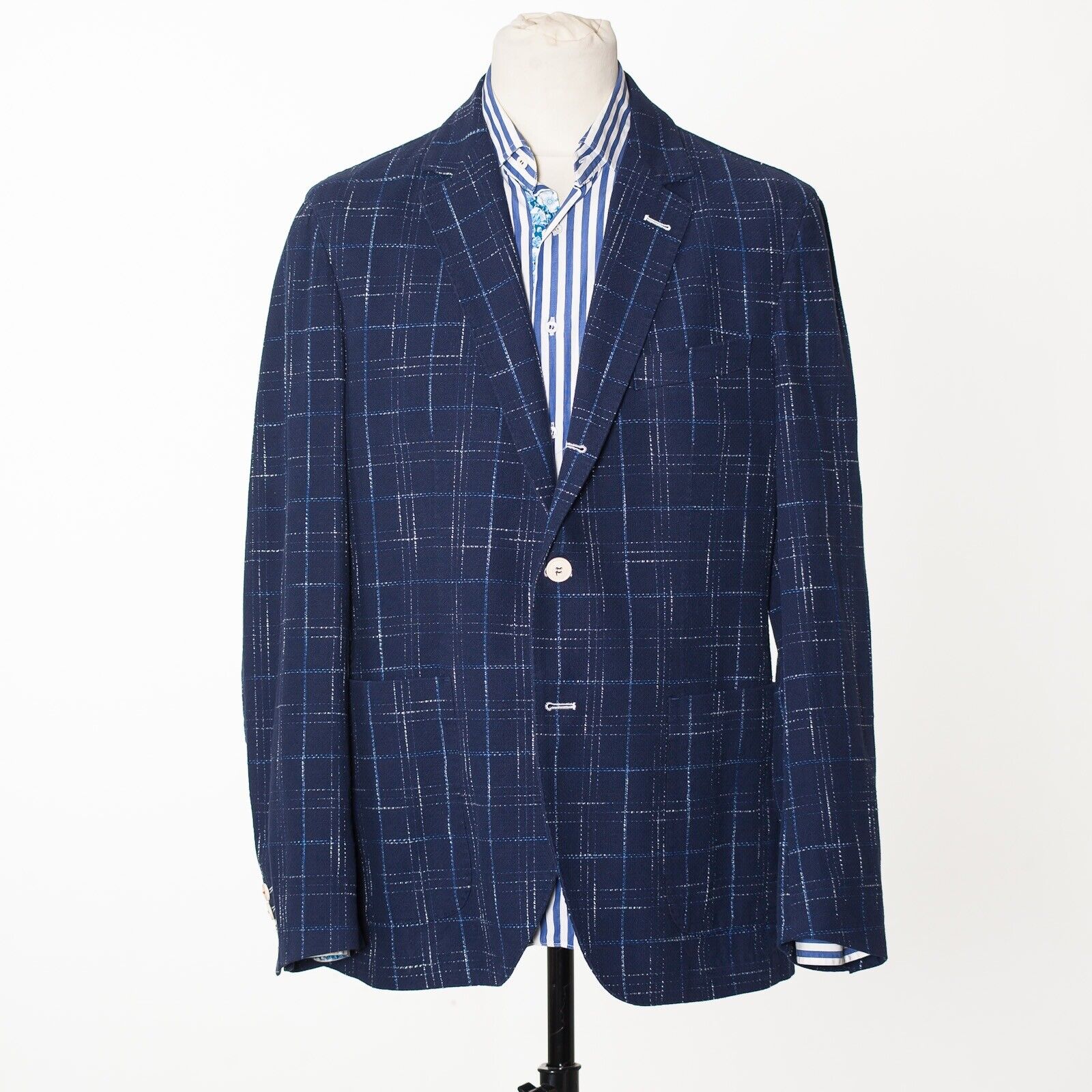 BRECO'S Blue Check Unlined Cotton Sport Coat Blazer EU56 US46